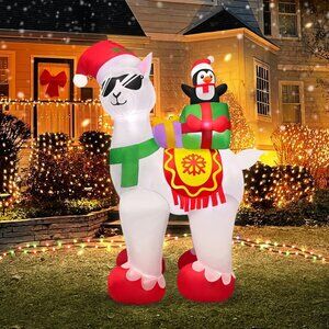 ⚡5FT Christmas Inflatables Alpaca Penguin with Gift Box Outdoor Decorations